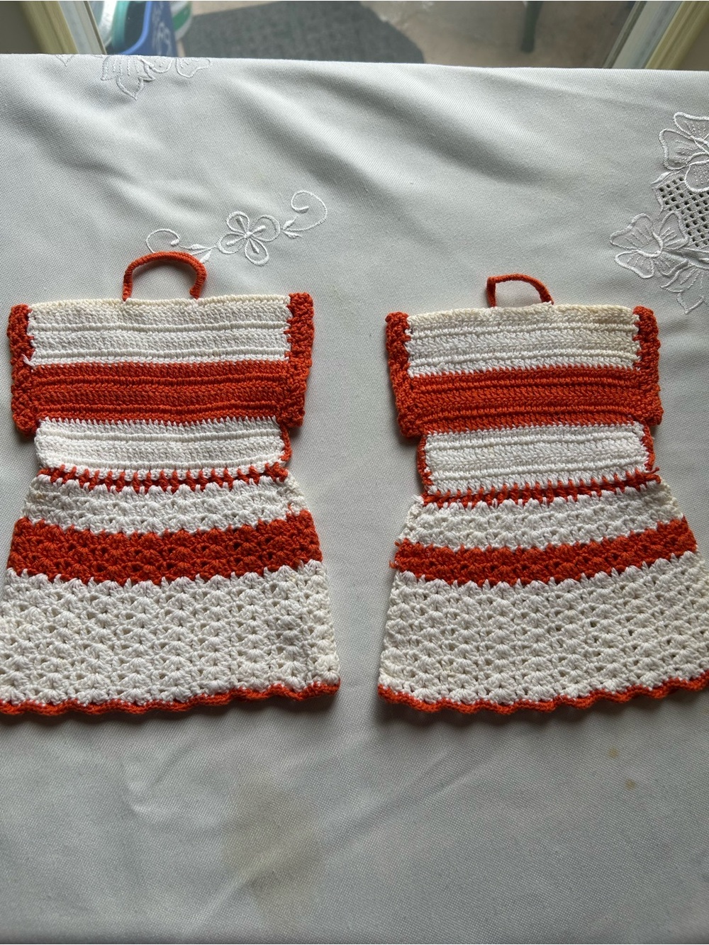 Vintage NEW Handmade crocheted dress shaped potholders 8”